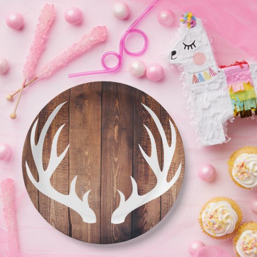 ホワ素朴イトディアー〔雄ジカの〕枝角ズバーンウッド ペーパープレート (パーティー)