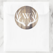 ホワ素朴イトディアー〔雄ジカの〕枝角バーンウッドイニシャルレター ラウンドシール (バッグ)