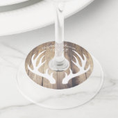 ホワ素朴イトディアー〔雄ジカの〕枝角&バーンウッド結婚ズ ワイングラスタグ (クローズアップ)