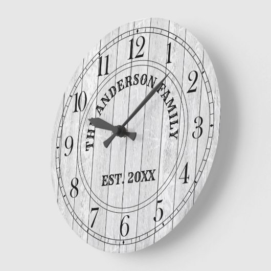 ホワ素朴イトバーンウッドファームハウスパーソナライズされた名 ラージ壁時計 (傾斜)