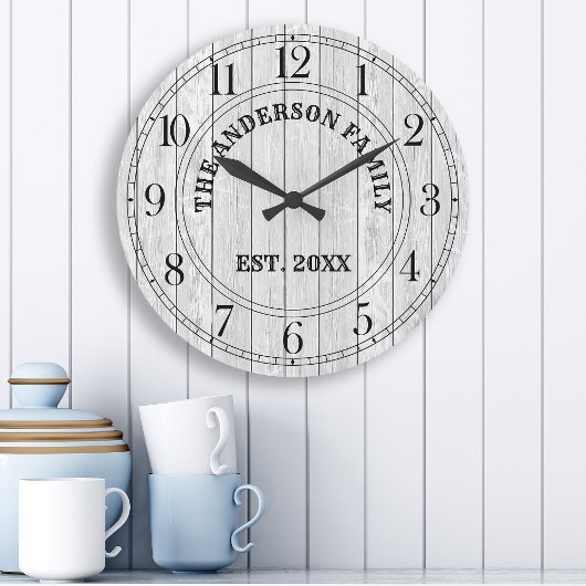ホワ素朴イトバーンウッドファームハウスパーソナライズされた名 ラージ壁時計