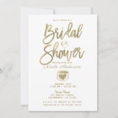 ホワ素朴イトバーンウッド金ゴールドブライダルシャワー 招待状 (正面)
