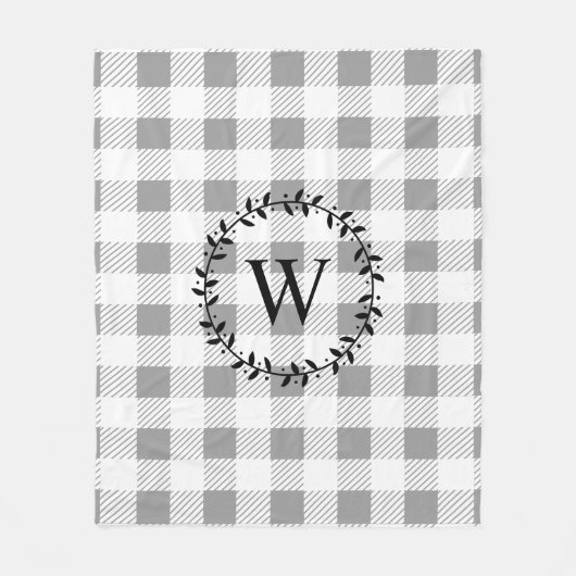 ホワ素朴イトファームハウスプレイド&ブラックリース フリースブランケット (正面)