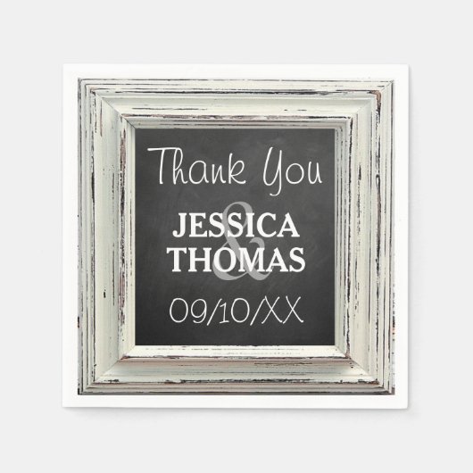 ホワ素朴イトフレーム&チョーク結婚ボード スタンダードカクテルナプキン (正面)