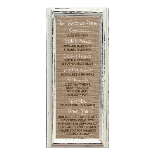 ホワ素朴イトフレーム&バーラップ結婚式 プログラム (裏面)