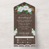 ホワ素朴イトマグノリアフローラバーンウッドズ結婚ズ オールインワン招待状 (内側)