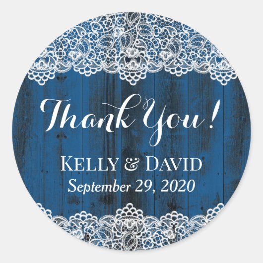 ホワ素朴イトレースブルーバーンウッド結婚式の引き出物 ラウンドシール (正面)
