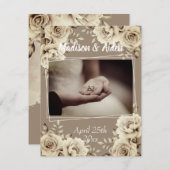 ホワ素朴イトローズ写真テンプレート結婚ズサンキュー セーブザデート (正面/裏面)