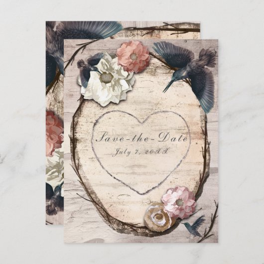 ホワ素朴イト樺の木フローラとハミングバ救ードデート 案内ポストカード (正面/裏面)