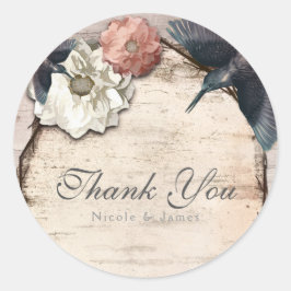 ホワ素朴イト樺の木フローラ&ハミングバードの好意 ラウンドシール