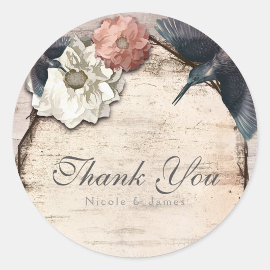 ホワ素朴イト樺の木フローラ&ハミングバードの好意 ラウンドシール (正面)