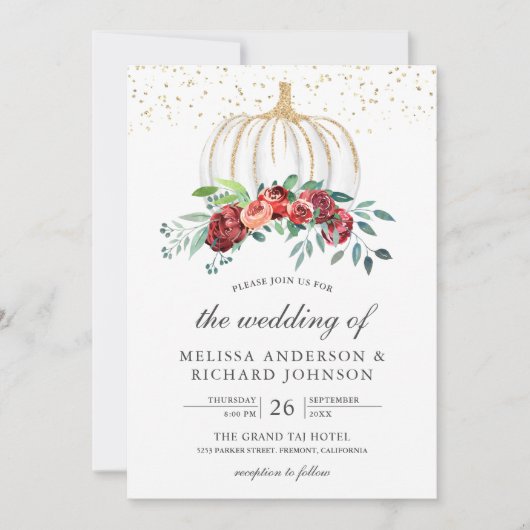 ホワ素朴ートカボキンブルゴーニュフローラ秋の結婚式 招待状 (正面)