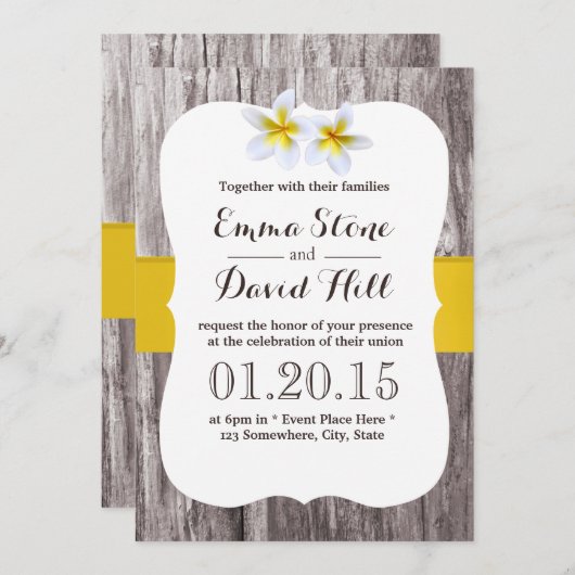 ホワ素朴ートフランギパニフラワービーチ結婚式 招待状 (正面/裏面)