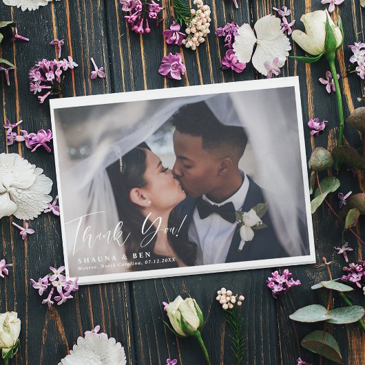 ホワ縁どイト書道オーバーレイ結婚の2枚の写真 サンキューカード