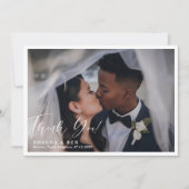 ホワ縁どイト書道オーバーレイ結婚の2枚の写真 サンキューカード (正面)