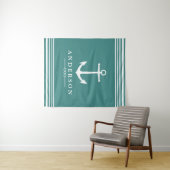 ホワ航海のイストライプトいかりティール（緑がかった色） |パーソナライズされた | タペストリー (インサイチュ(横))