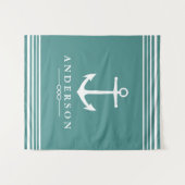 ホワ航海のイストライプトいかりティール（緑がかった色） |パーソナライズされた | タペストリー (正面(横))