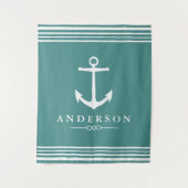 ホワ航海のイストライプトいかりティール（緑がかった色） |パーソナライズされた | タペストリー (正面)