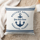 ホワ航海のイトウェルカムクアボードボートネームいかり クッション (ブランケット)