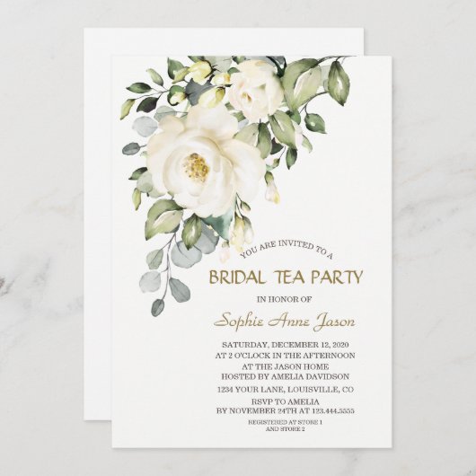 ホワ魅力的イトクリームフラワーズブライダルティーパーティー 招待状 (正面/裏面)