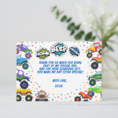 ホンクのビープ音のルームのモンスタートラック子供の誕生日 サンキューカード (スタンド正面)