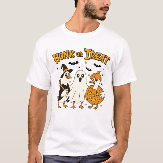 ホンク・オア・トリート ハロウィーンのガチョウ Tシャツ (正面)