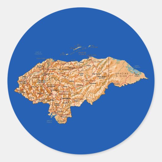ホンジュラスの地図シール ラウンドシール (正面)