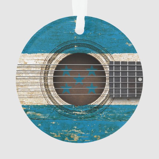 ホンジュラスの旗が付いている古いアコースティックギター オーナメント (裏面)