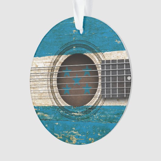 ホンジュラスの旗が付いている古いアコースティックギター オーナメント (正面)