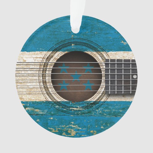 ホンジュラスの旗が付いている古いアコースティックギター オーナメント (正面)