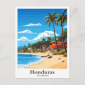 ホンジュラスカリブのアートヴィンテージトラベルイラストレーション ポストカード (正面)