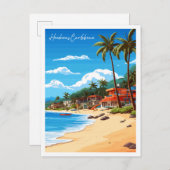 ホンジュラスカリブのヴィンテージ旅行イラストレーション ポストカード (正面/裏面)