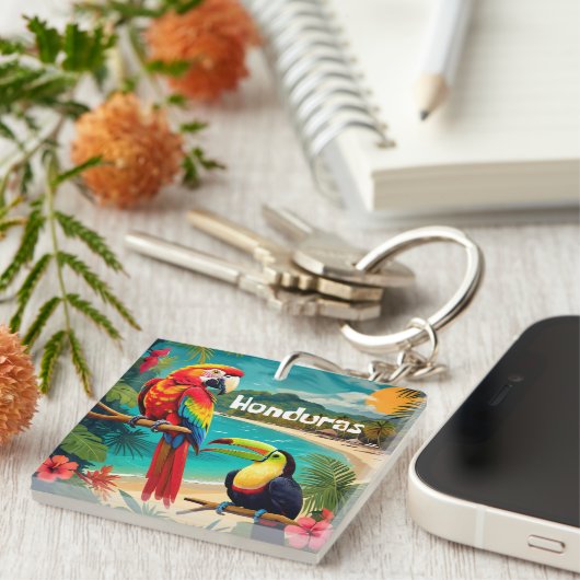 ホンジュラストラベルヴィンテージポスターマカオとトゥカン キーホルダー (正面右)