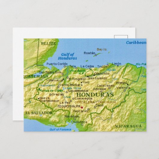 ホンジュラスヴィンテージ地図はがき ポストカード (正面/裏面)
