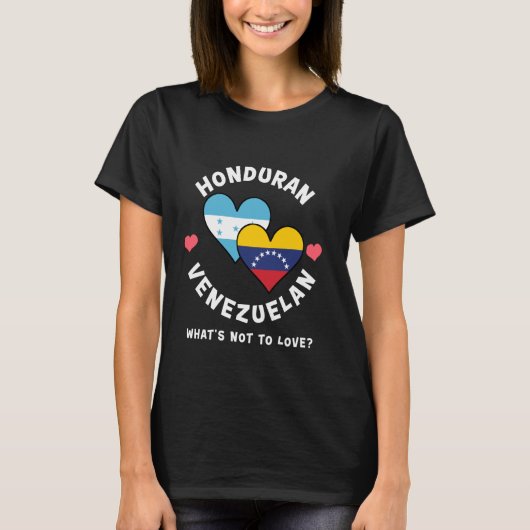 ホンジュラス人 ベネズエラ人 愛すべき理由は他にも Heart Flags Tシャツ (正面)
