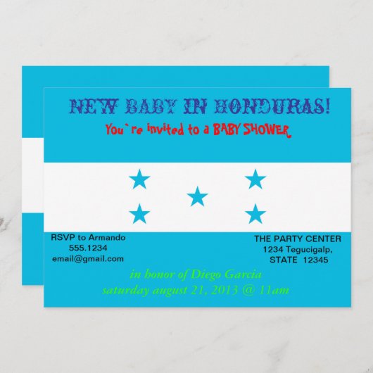 ホンジュラス国旗を掲げた赤ちゃんシャワー招待状 招待状 (正面/裏面)