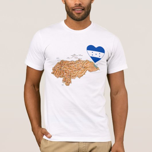 ホンジュラス国旗ハートと地図Tシャツ Tシャツ (正面)