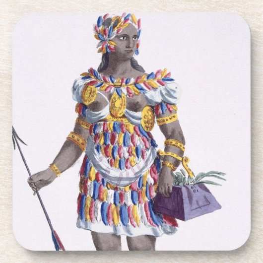 ホンジュラス1780年からの女性(着色された版木、銅版、版画) コースター (正面)