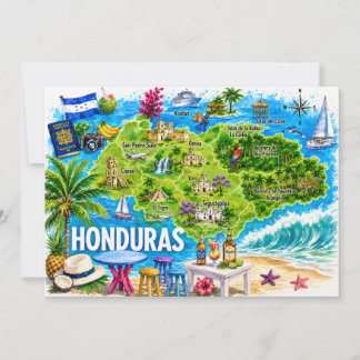 ホンジュラス イラスト入り旅行地図 ポストカード