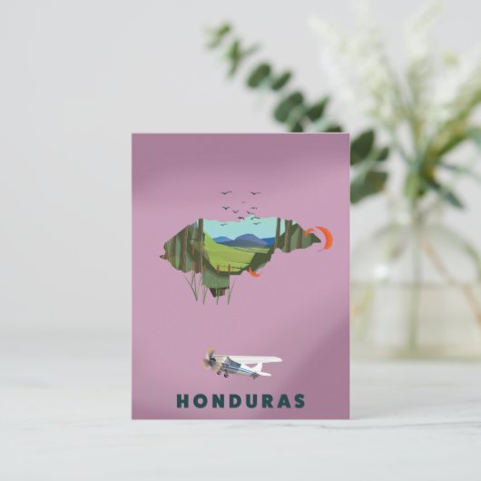 ホンジュラ図解入りの、写真付きのスの地図の旅行ポスター ポストカード (スタンド正面)