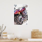 ホンダフューリーオートバイウォーターカラーバイジャミーハンセン ポスター (キッチン)