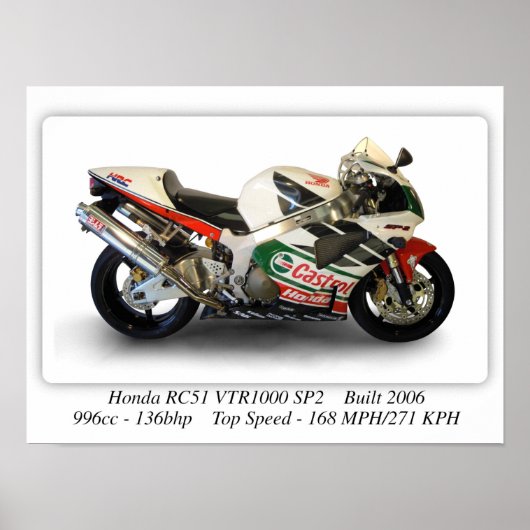 ホンダRC51 VTR1000 SP2キャストロルバイク – A3 ポスター (正面)