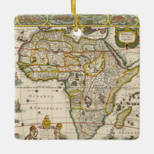 ホンディウスとヤンソンの古地図アフリカ図 セラミックオーナメント (正面)