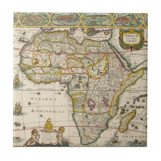 ホンディウスとヤンソンの古地図アフリカ図 タイル (正面)