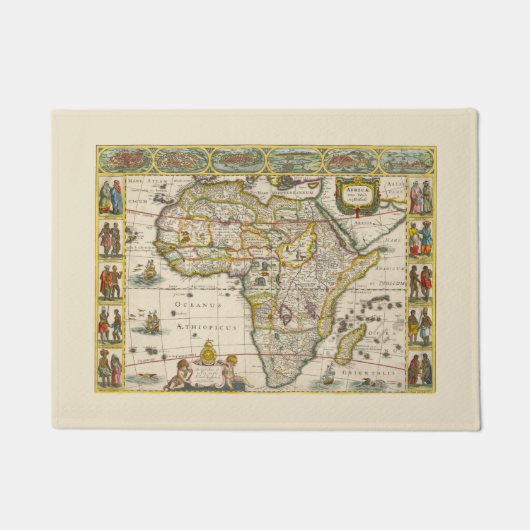 ホンディウスとヤンソンの古地図アフリカ図 ドアマット (正面)