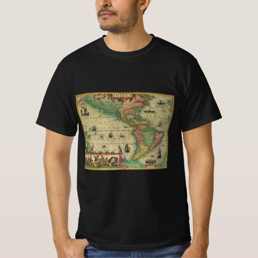 ホンディウスによるアメリカ大陸の古風な古地図 Tシャツ (正面)