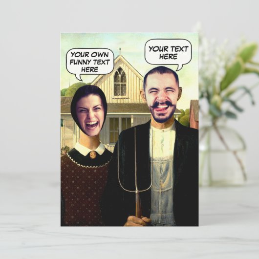 ホーおもしろいル写真カスタムのアメリカのゴシック顔 招待状 (スタンド正面)