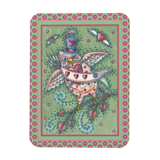 ホーお洒落ツN'ハートキュピッドフクロウバレンタイン マグネット (縦)