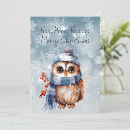 ホーほう小フクロウのメリークリスマス カード (スタンド正面)