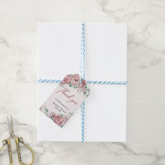 ホーほこりっぽいピンクのバラフェイク金ゴールド結婚ズ ギフトタグ (より糸付き)